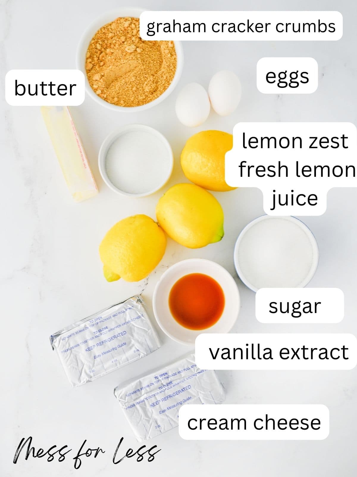 ingredients for lemon cheesecake bars