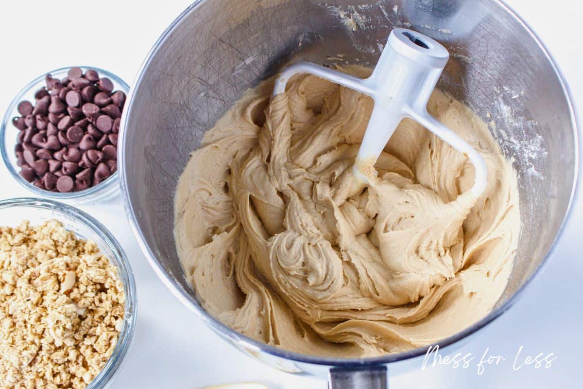 cookie dough in stand mixer
