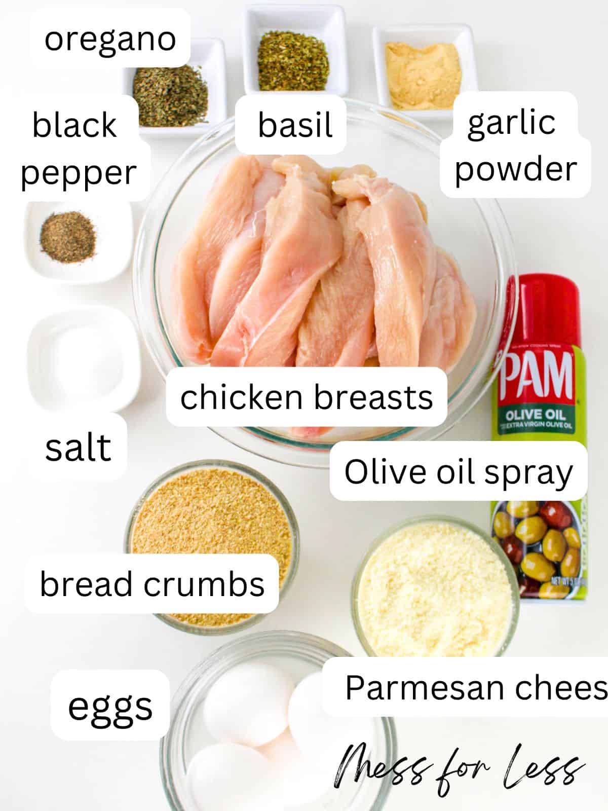 Ingredients to make parmesan crusted chicken in the air fryer