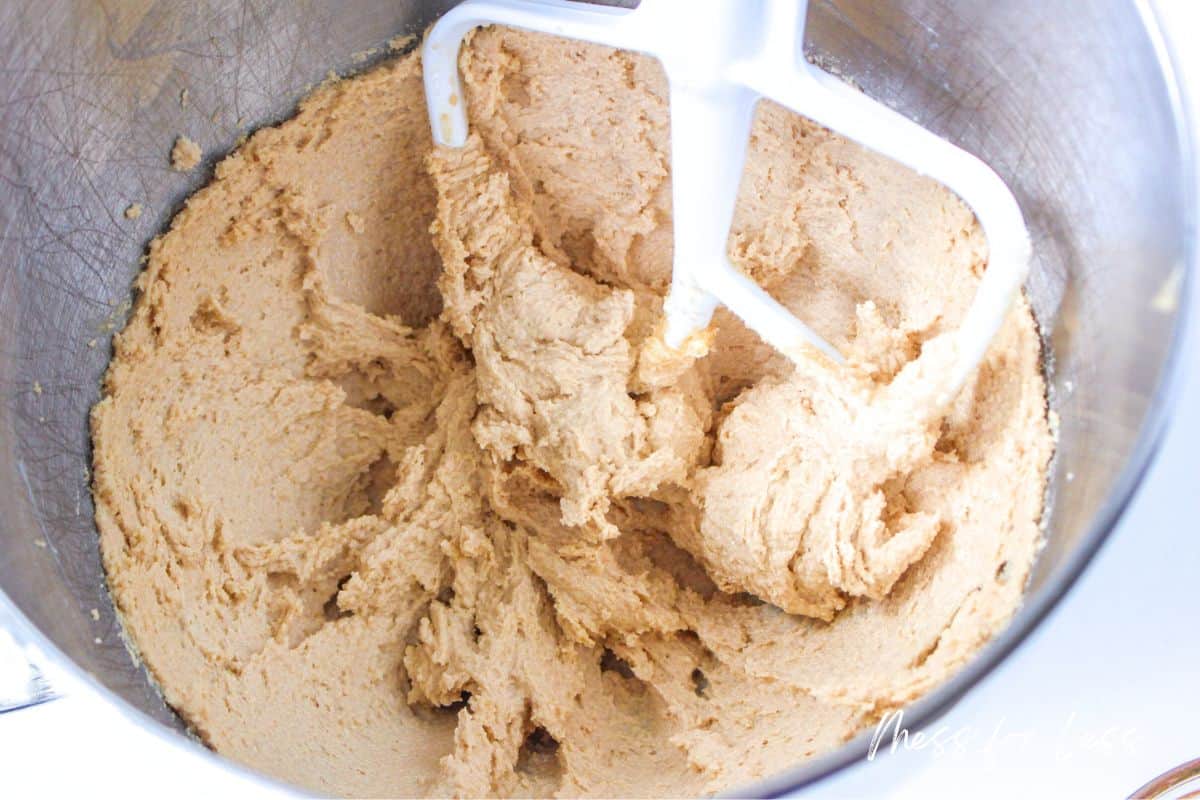 mixing cookie dough in stand mixer