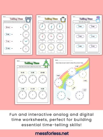 Telling Time Worksheets - Mess for Less