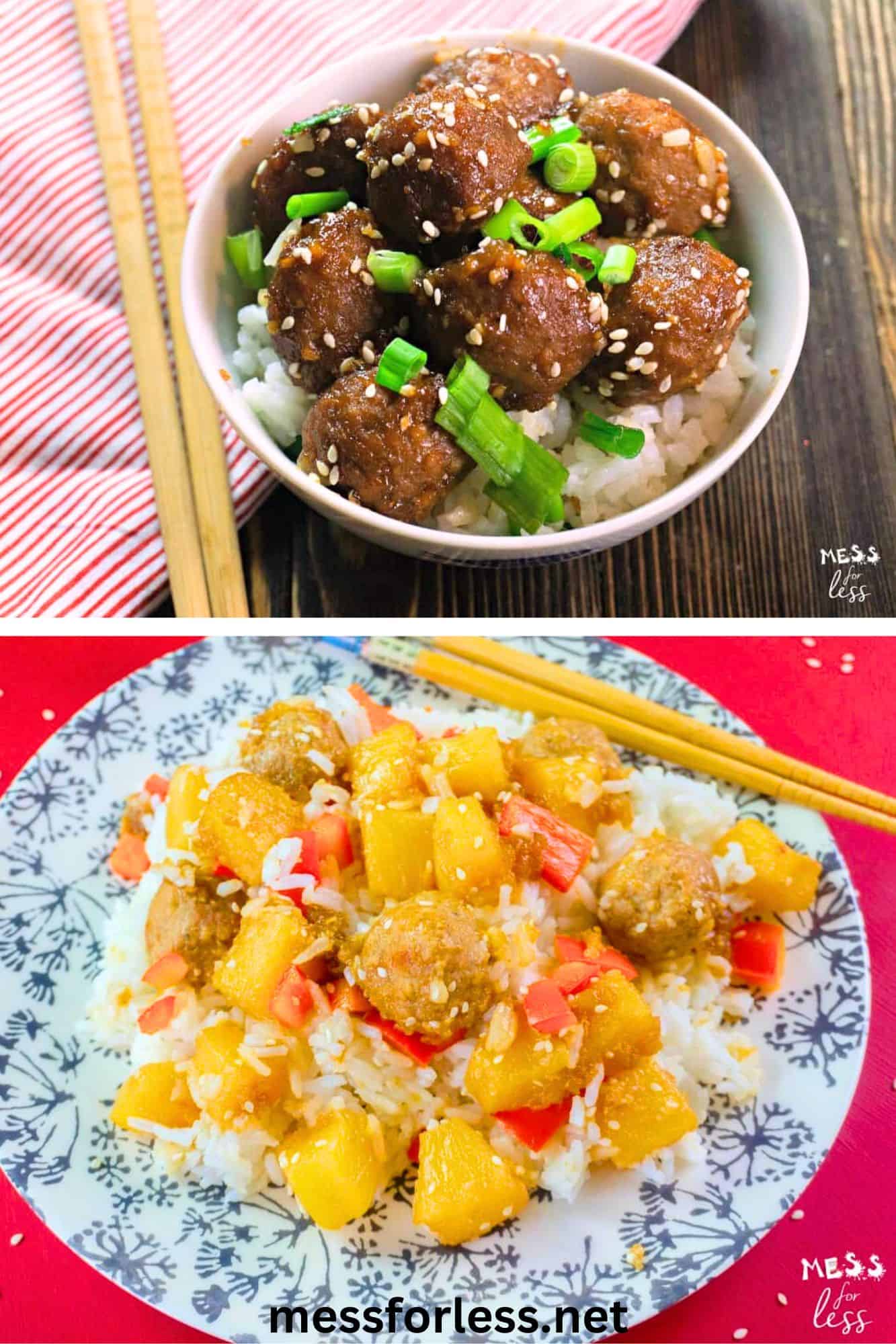 meatballs and rice on plates