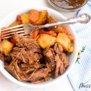 crock pot pot roast in bowl