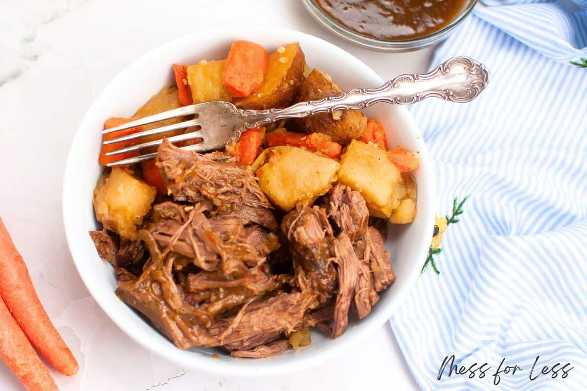 crock pot pot roast in bowl