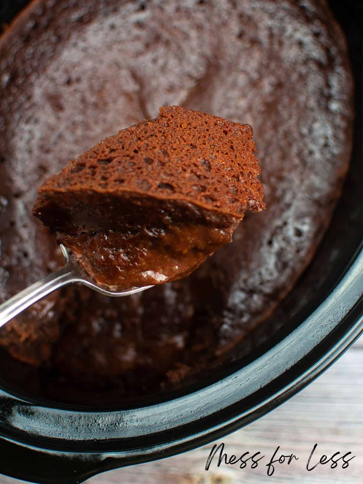 crock pot chocolate lava cake on spoon