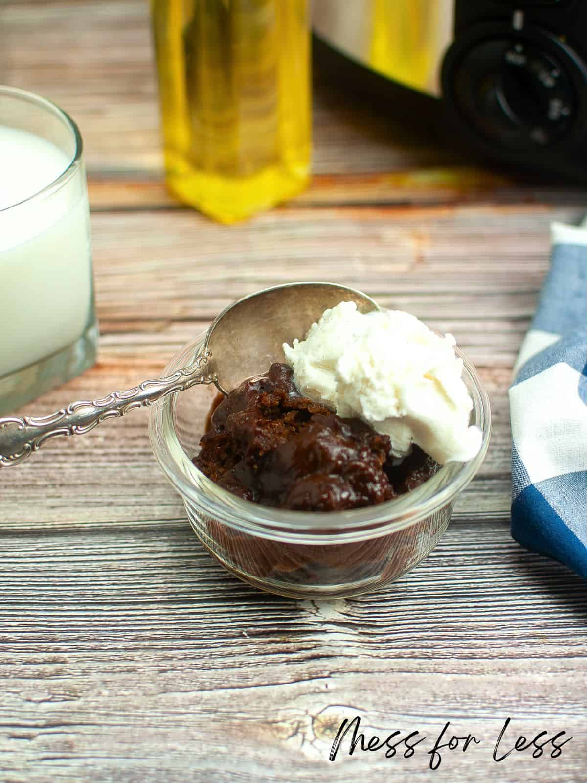 lava cake in bowl with whipped cream