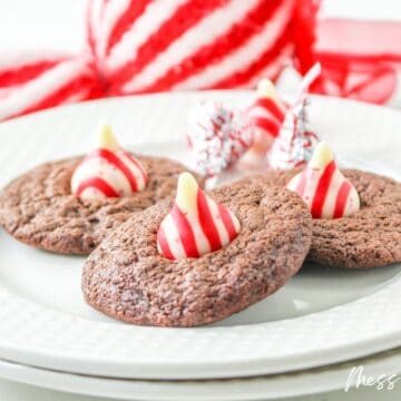 Chocolate cookies with striped Hershey's kiss on top