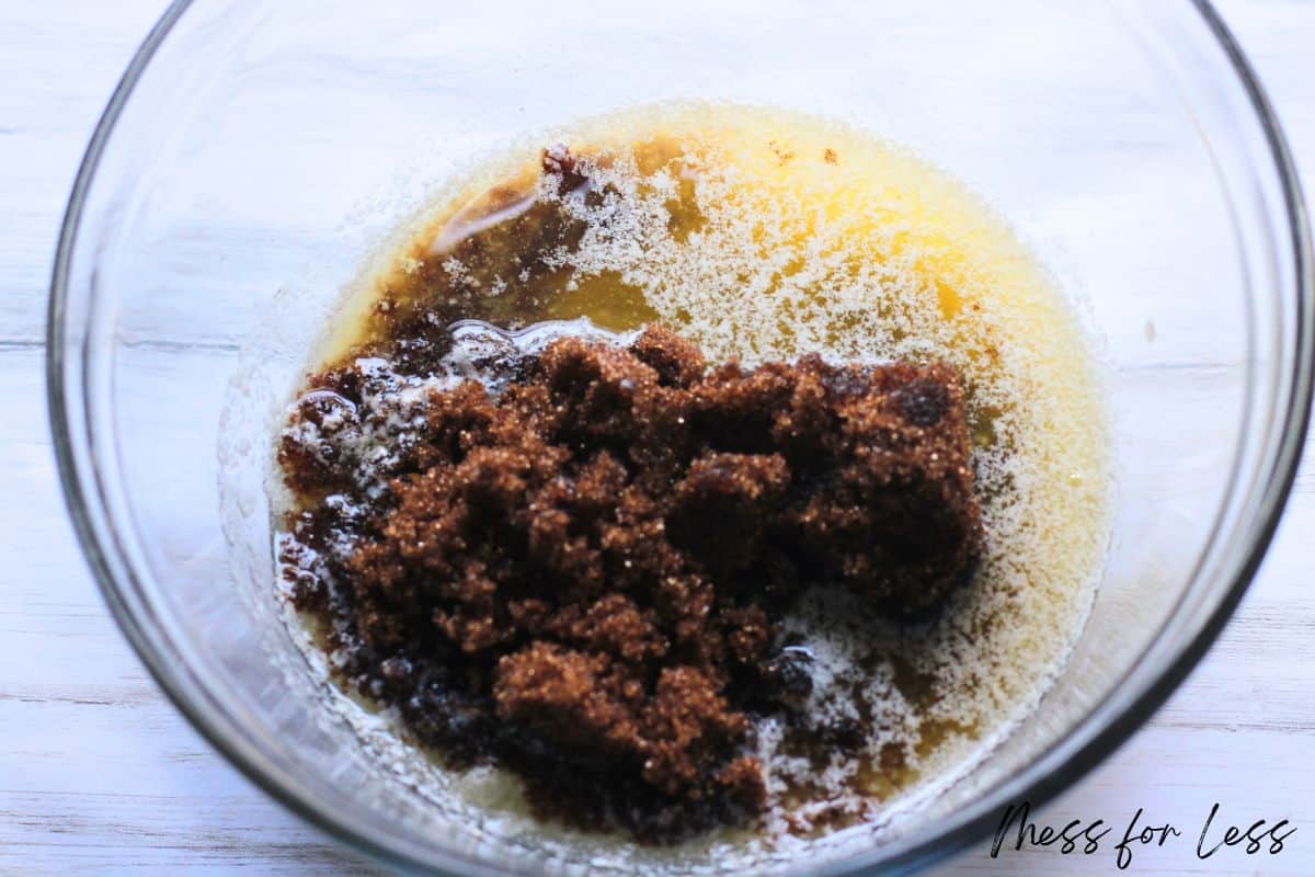 Brown sugar and butter in a glass bowl