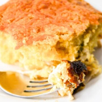 fork full of chicken cornbread casserole
