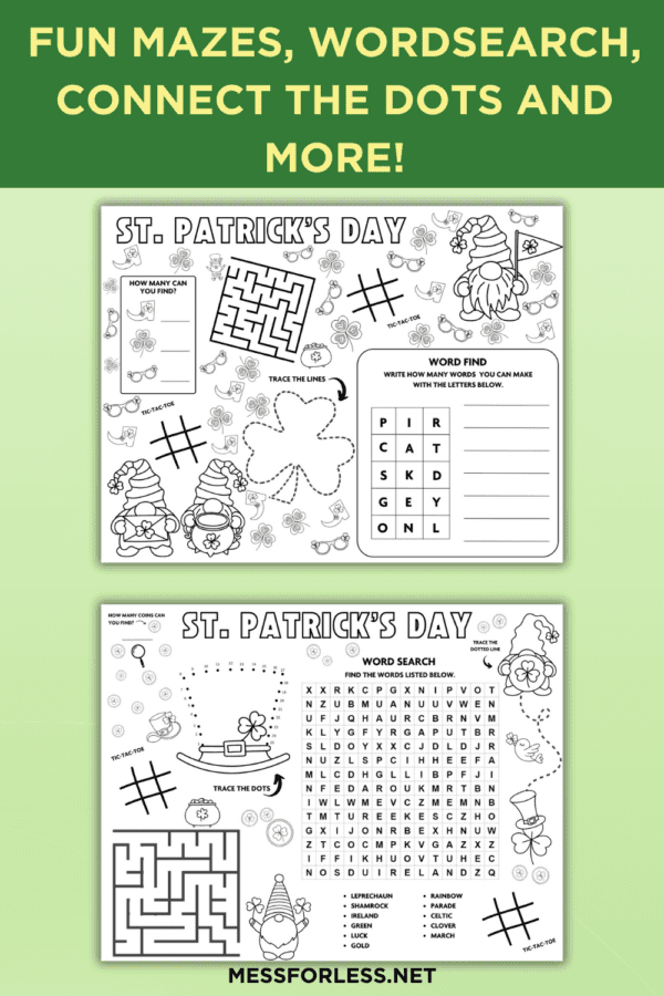 Free Printable St Patrick's Day Placemats - Mess for Less