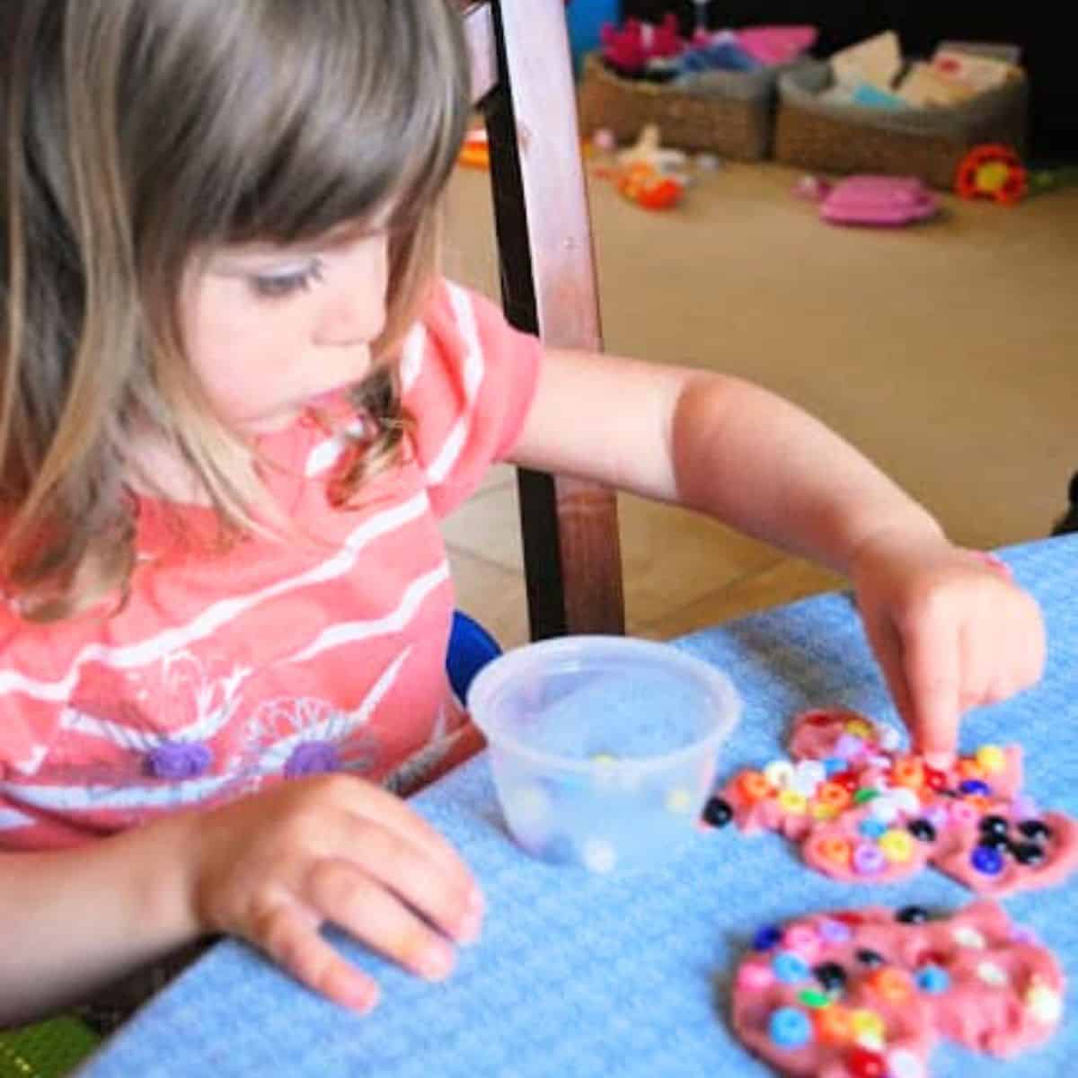 Play Dough and Beads - Fine Motor Fun - Mess for Less