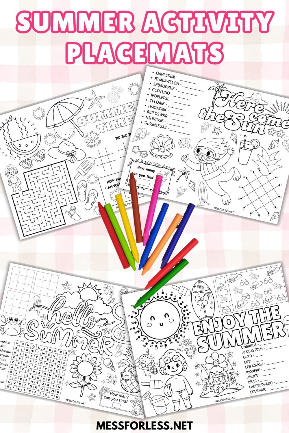 free printable summer placemats with colored pencils
