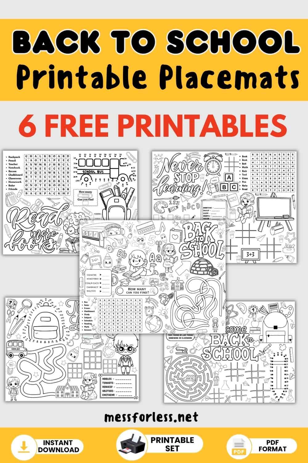 Free Printable Back to School Placemats pin