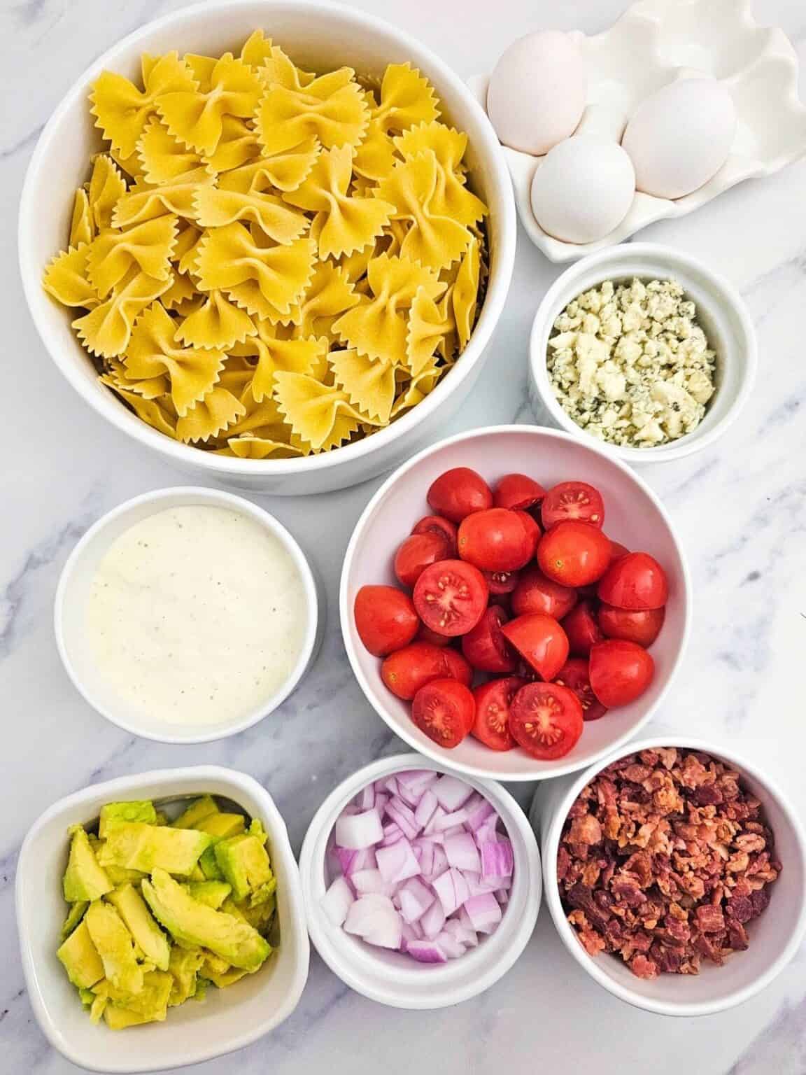 Easy Cobb Pasta Salad with Bowtie Pasta and Ranch Dressing Mess for Less